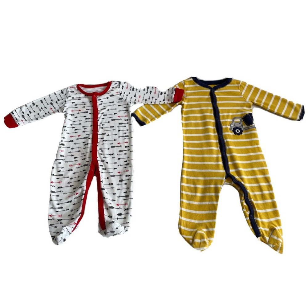 Baby Starters Baby Boy's Set of 2 Bodysuits White Yellow Long Sleeves Size 9M